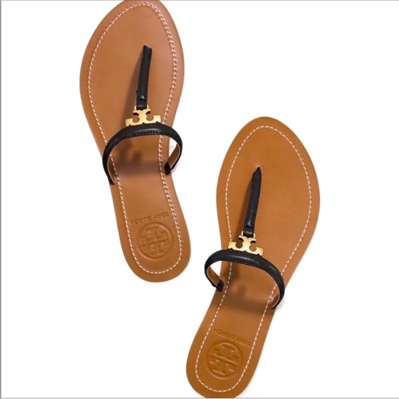 Tory Burch T Logo T Strap Thong Sandals Flats Black Sz 10 - Picture 1 of 11